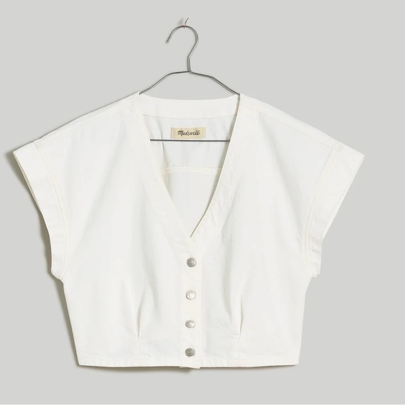 Madewell White Cropped Button-Down Shirt - Picture 3 of 6